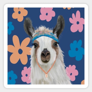 Llama | Cute Llama | Bohemian Llama on Retro flowers Magnet